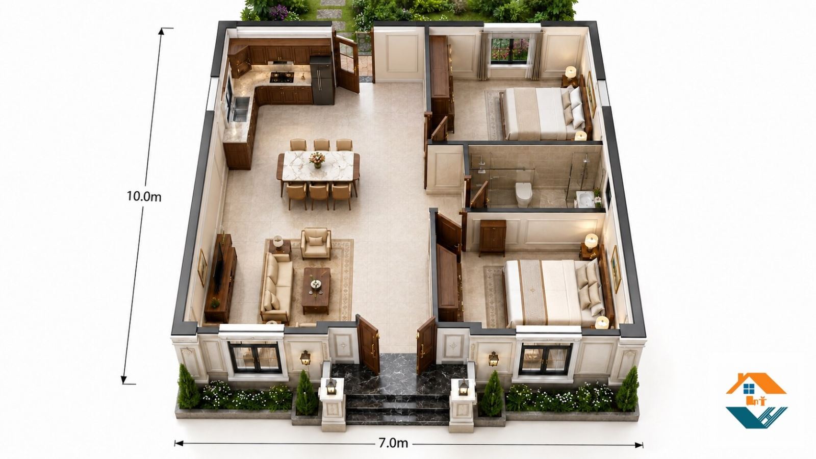 Mẫu Nhà Cấp 4 Tân Cổ Điển Có Diện Tích 70m2: Sang Trọng, Tiện Nghi Và Tối Ưu Chi Phí