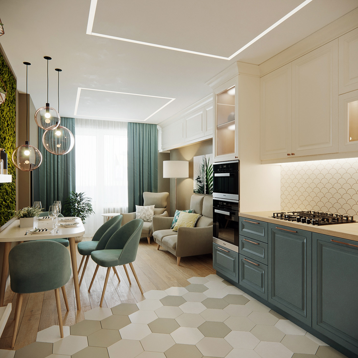 MẪU PHÒNG KHÁCH LIỀN BẾP CHO CĂN HỘ DIỆN TÍCH HẸP